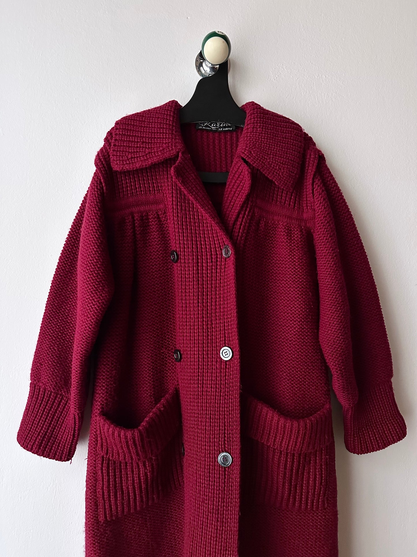 French vintage burgundy wool knit coat