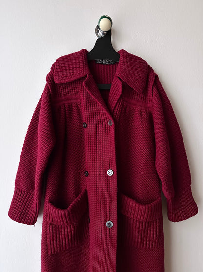 French vintage burgundy wool knit coat