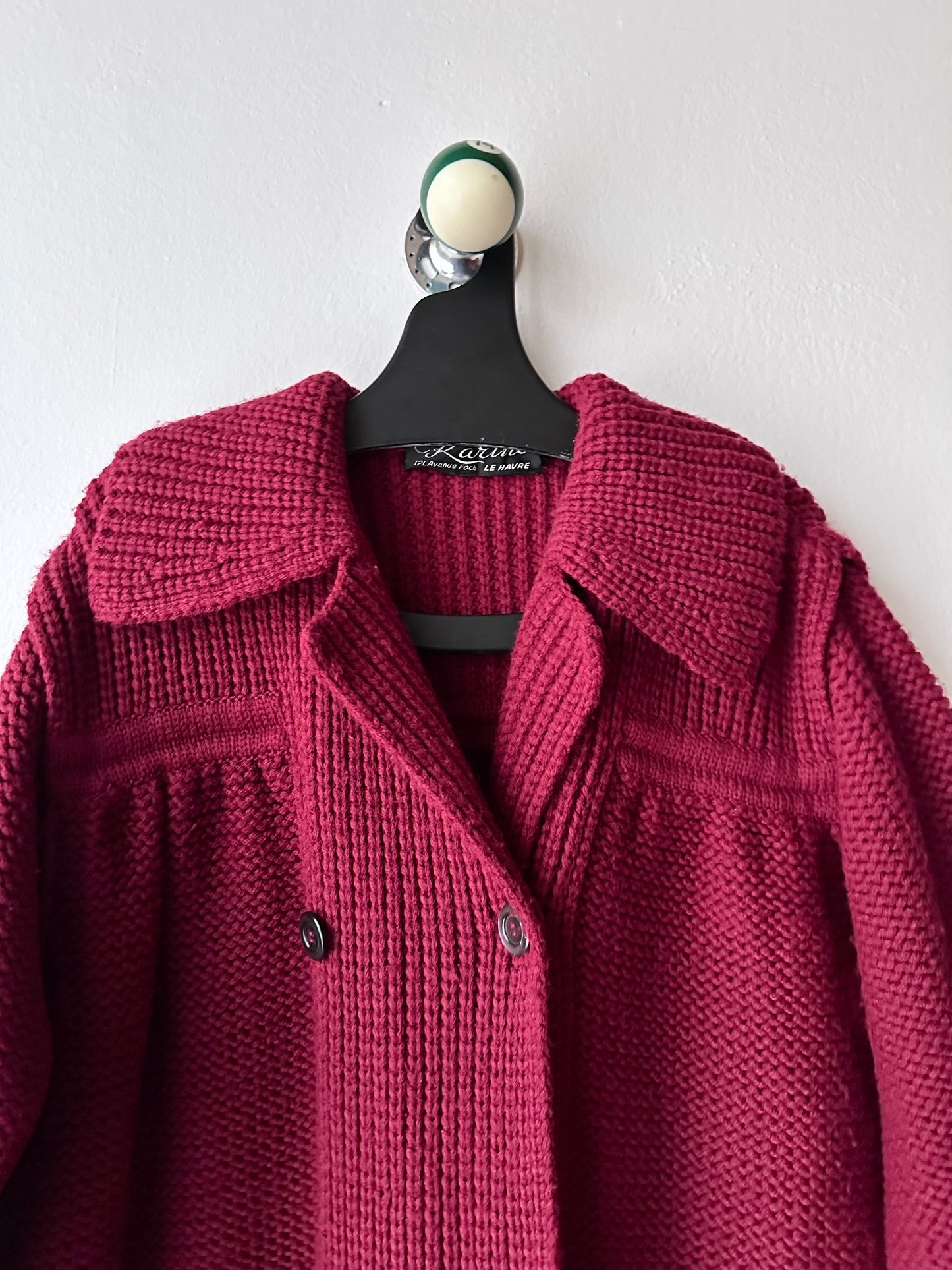 French vintage burgundy wool knit coat