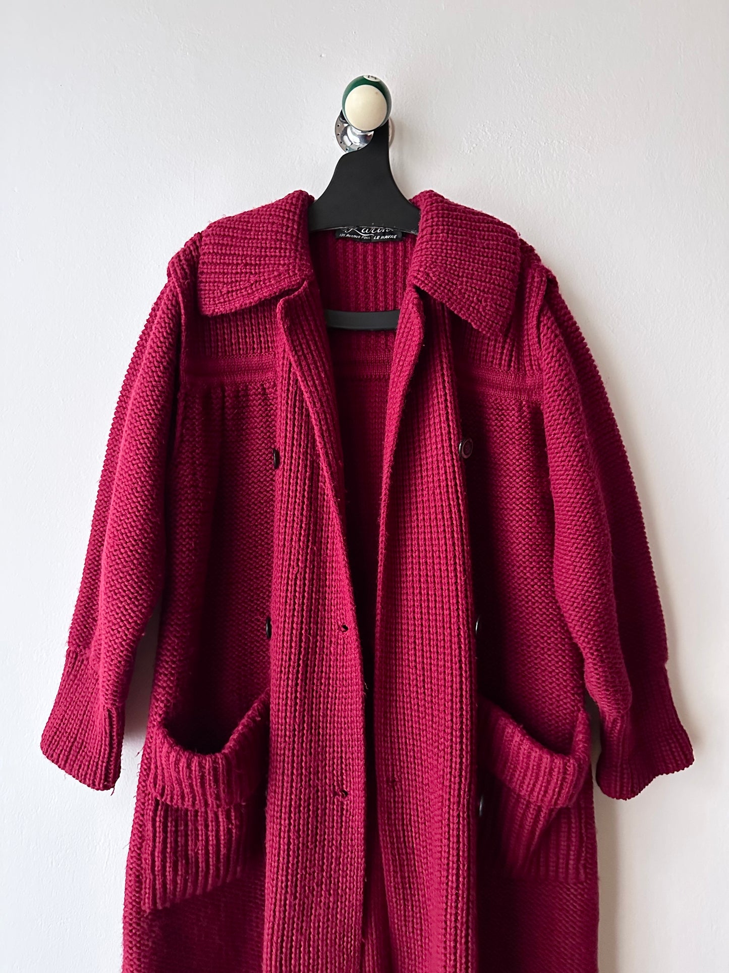 French vintage burgundy wool knit coat