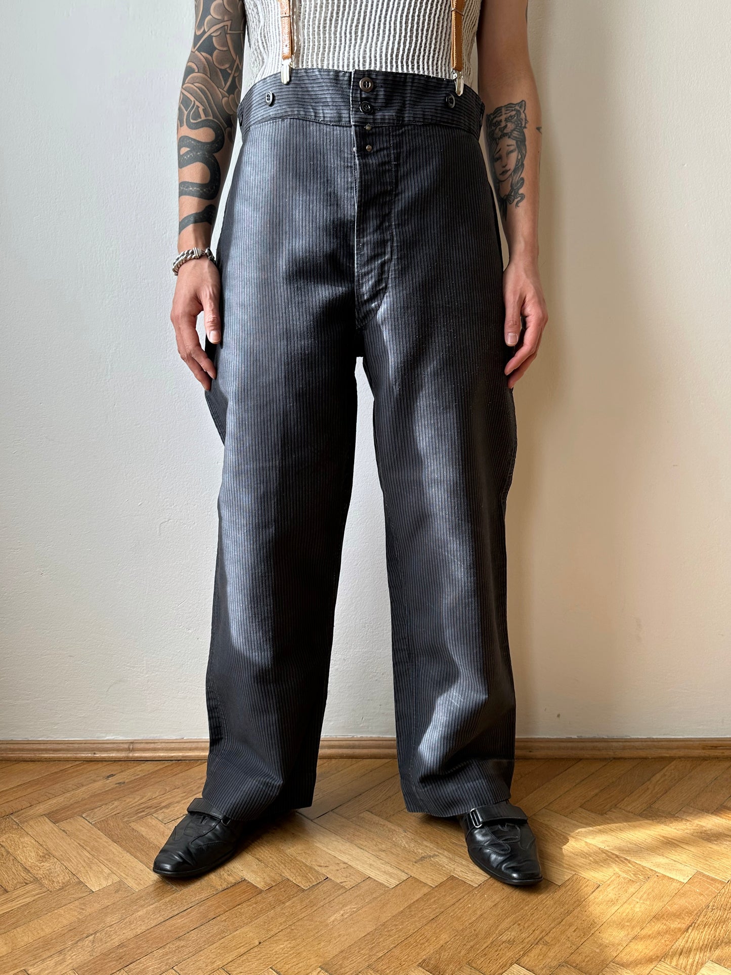 Le Favori French work 1930's 30年代 フレンチワーク Trousers メタルボタン  フレンチヴィンテージ Toto Praha Vintage clothing shop Antique shop 古着屋 プラハ Showroom appointment Prague ユーロ古着 ヨーロッパ古着 古着卸 ヴィンテージ