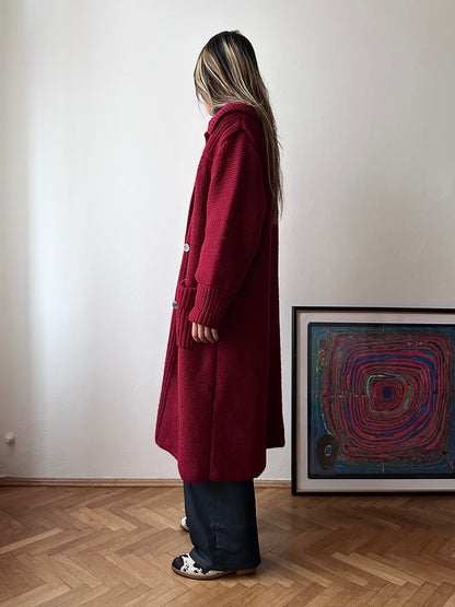 French vintage burgundy wool knit coat