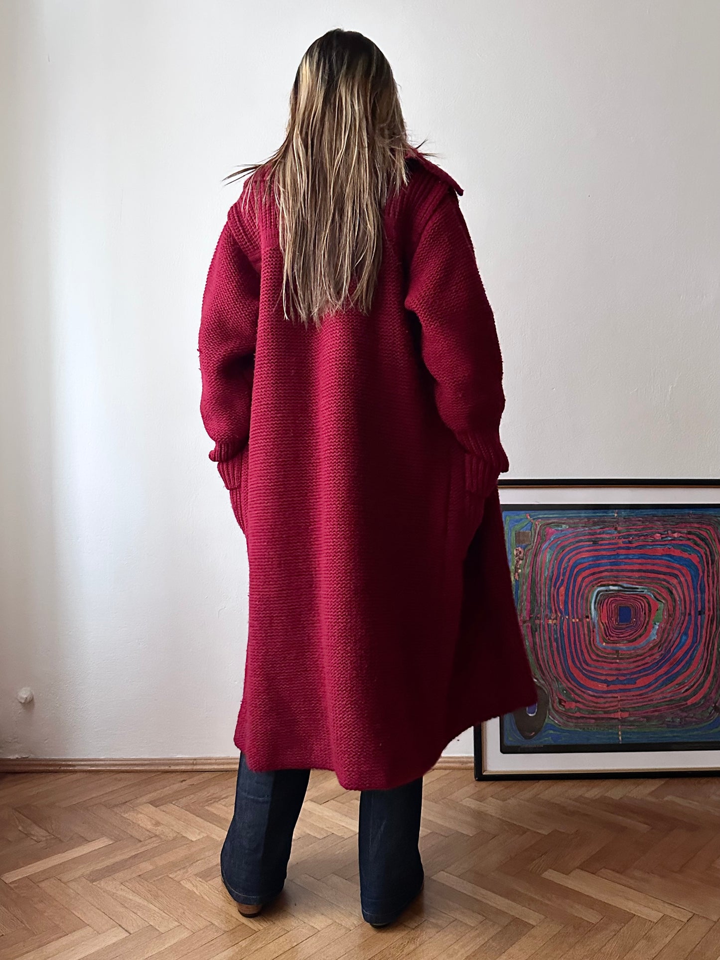 French vintage burgundy wool knit coat