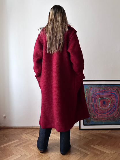 French vintage burgundy wool knit coat