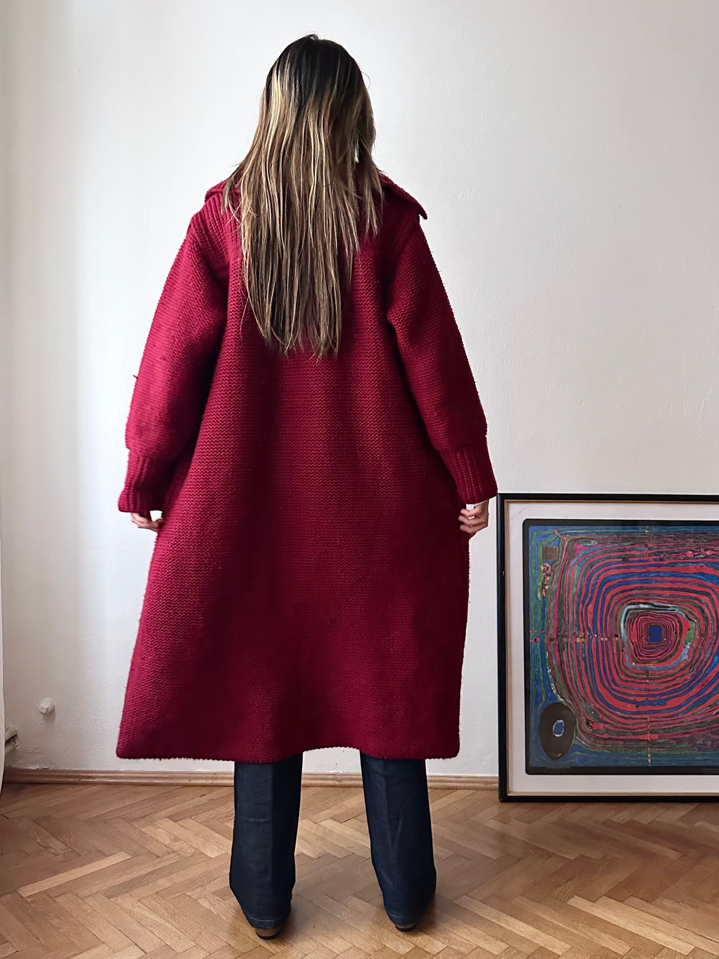 French vintage burgundy wool knit coat