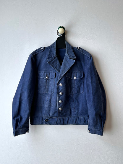 Circa 1940s Mont Saint Michel Blue Moleskin Firefighter Jacket