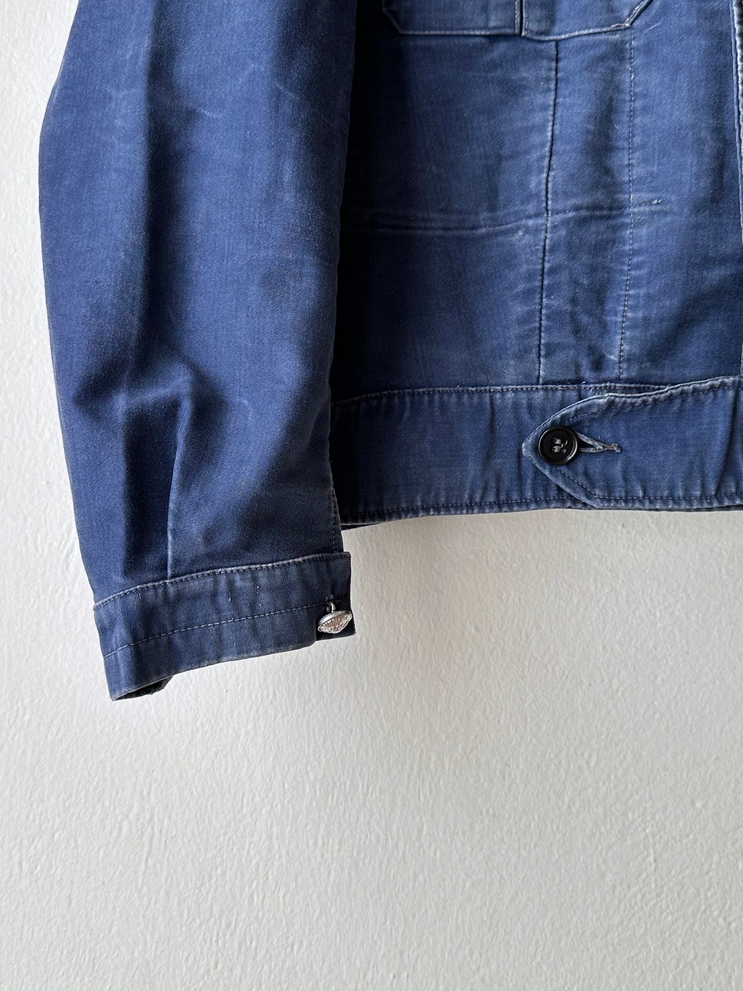 Circa 1940s Mont Saint Michel Blue Moleskin Firefighter Jacket