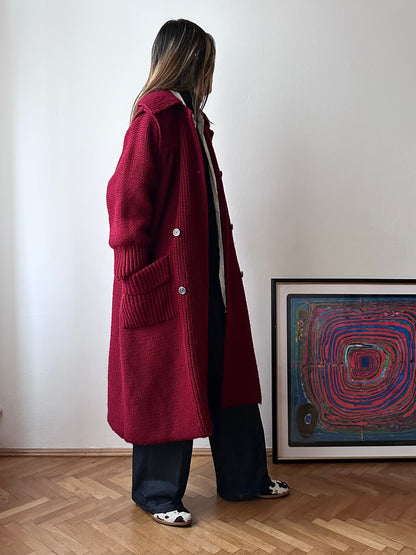 French vintage burgundy wool knit coat
