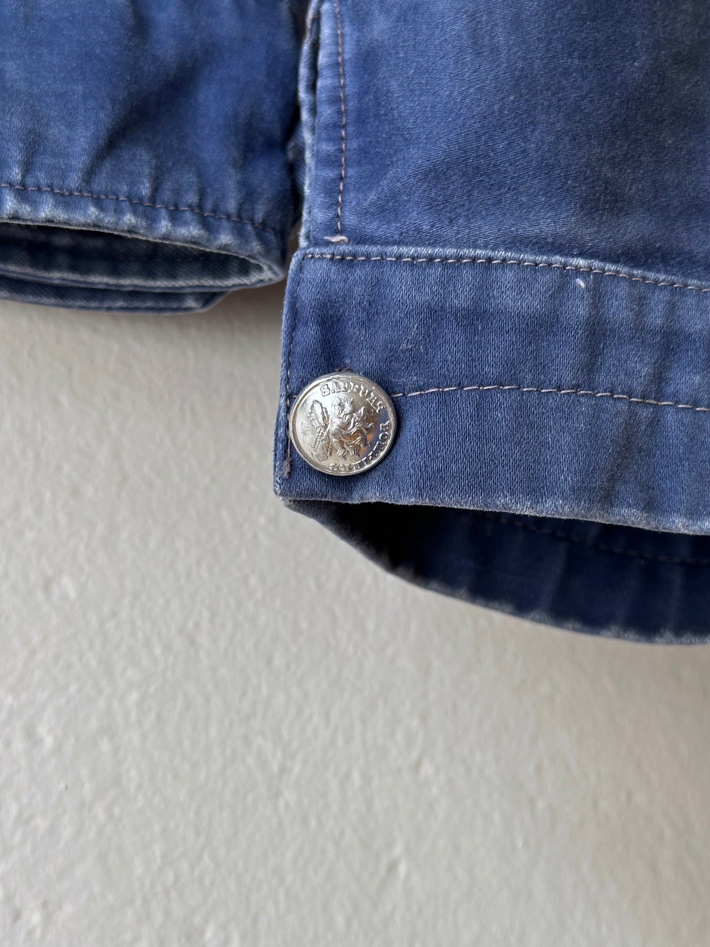 Circa 1940s Mont Saint Michel Blue Moleskin Firefighter Jacket