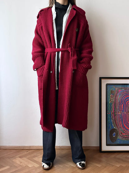 French vintage burgundy wool knit coat