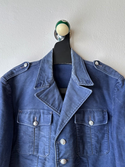 Circa 1940s Mont Saint Michel Blue Moleskin Firefighter Jacket