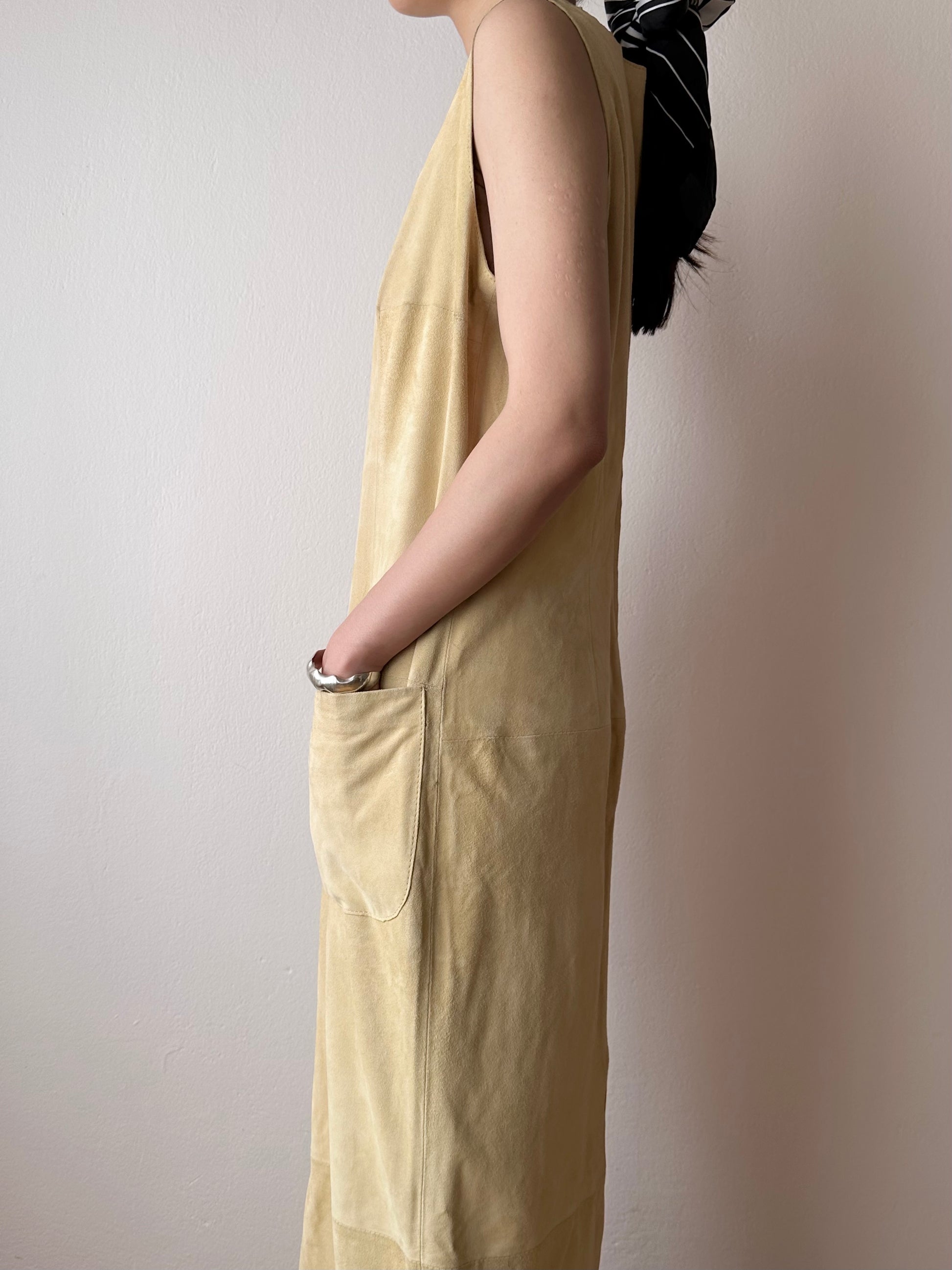 90s suede leather dress long スエード レザー ドレス スエードドレス レザードレス 肌色 nudy nudie skin color ヌーディー ワンピース 古着 ヴィンテージ vintage