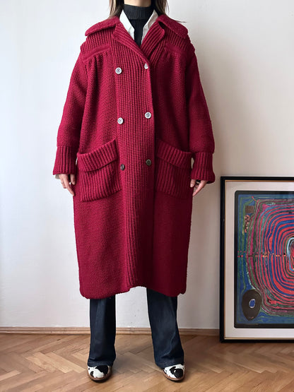 French vintage burgundy wool knit coat