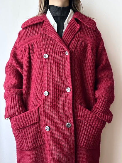 French vintage burgundy wool knit coat