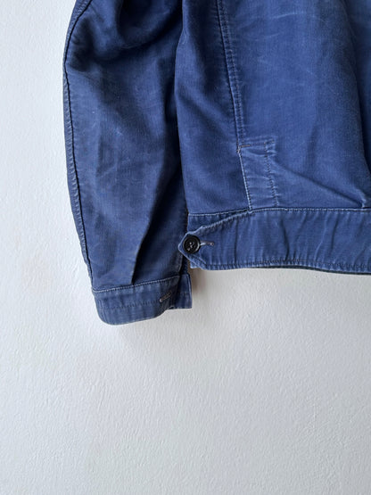 Circa 1940s Mont Saint Michel Blue Moleskin Firefighter Jacket