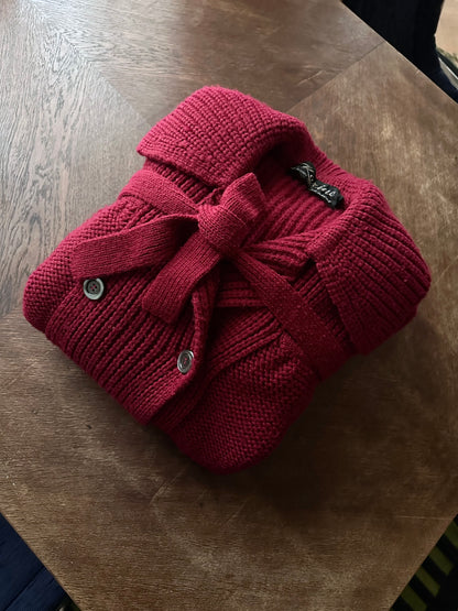 French vintage burgundy wool knit coat