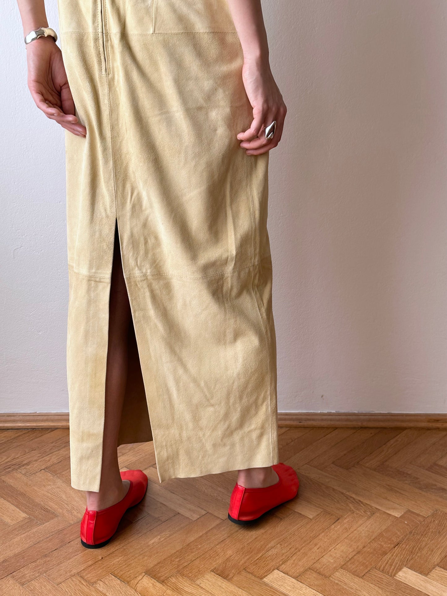 90s Italy mousse suede dress