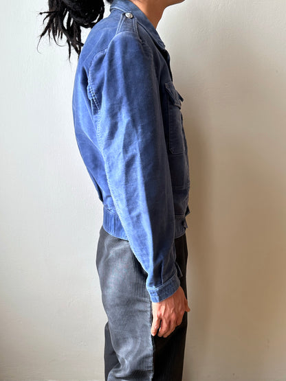 Circa 1940s Mont Saint Michel Blue Moleskin Firefighter Jacket