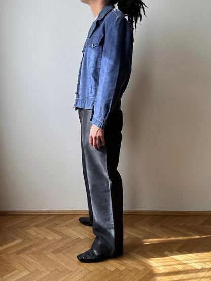 Circa 1940s Mont Saint Michel Blue Moleskin Firefighter Jacket