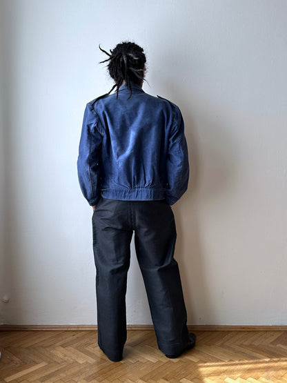 Circa 1940s Mont Saint Michel Blue Moleskin Firefighter Jacket