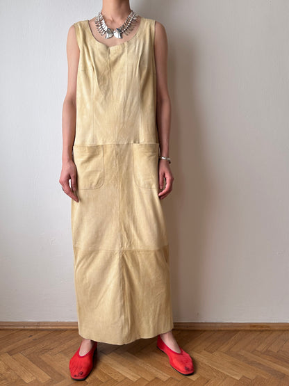 90s suede leather dress long スエード レザー ドレス スエードドレス レザードレス 肌色 nudy nudie skin color ヌーディー ワンピース 古着 ヴィンテージ vintage