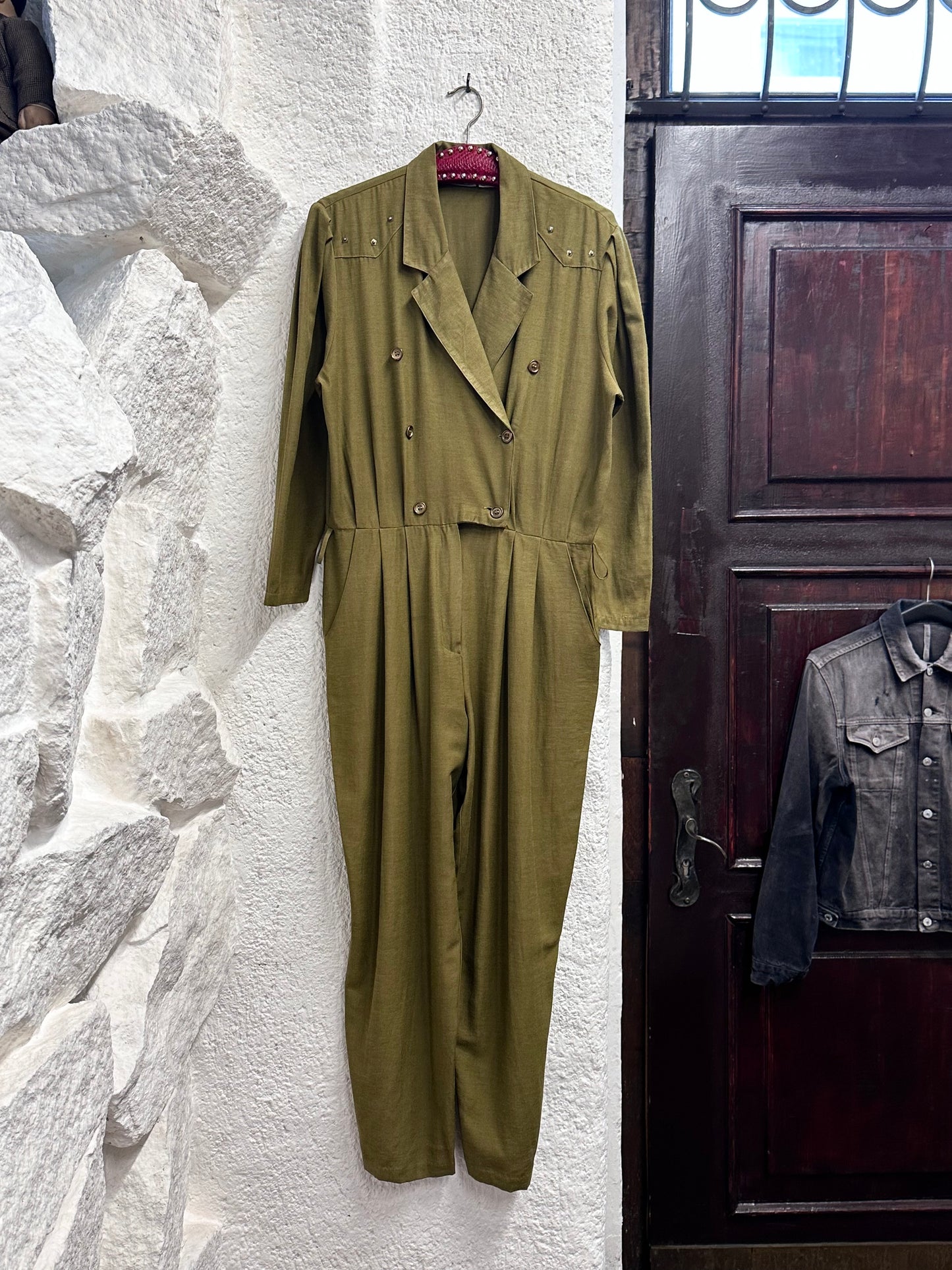 80s khaki viscose jumpsuit