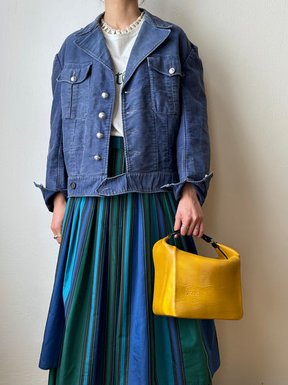 Circa 1940s Mont Saint Michel Blue Moleskin Firefighter Jacket