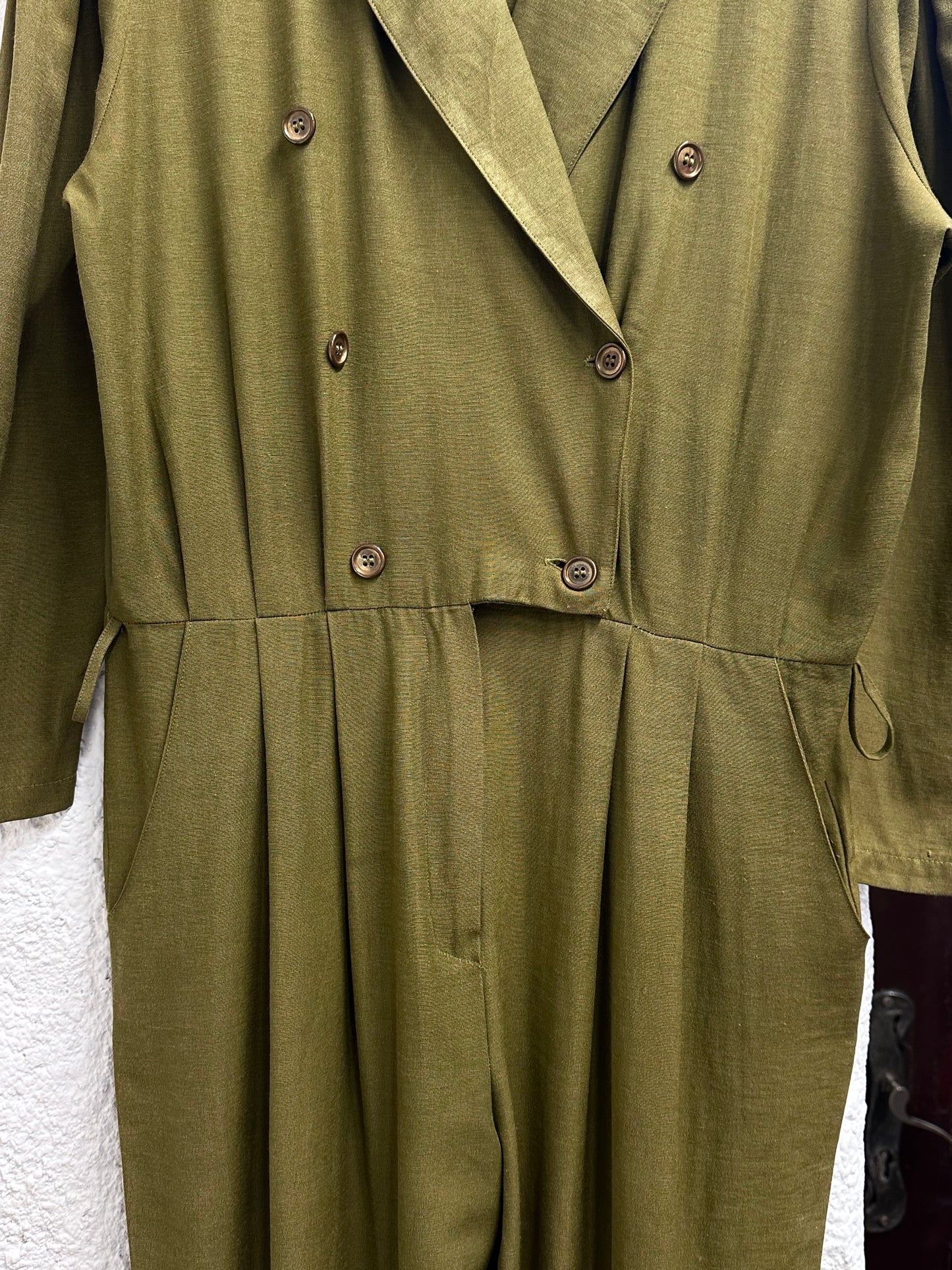 80s khaki viscose jumpsuit