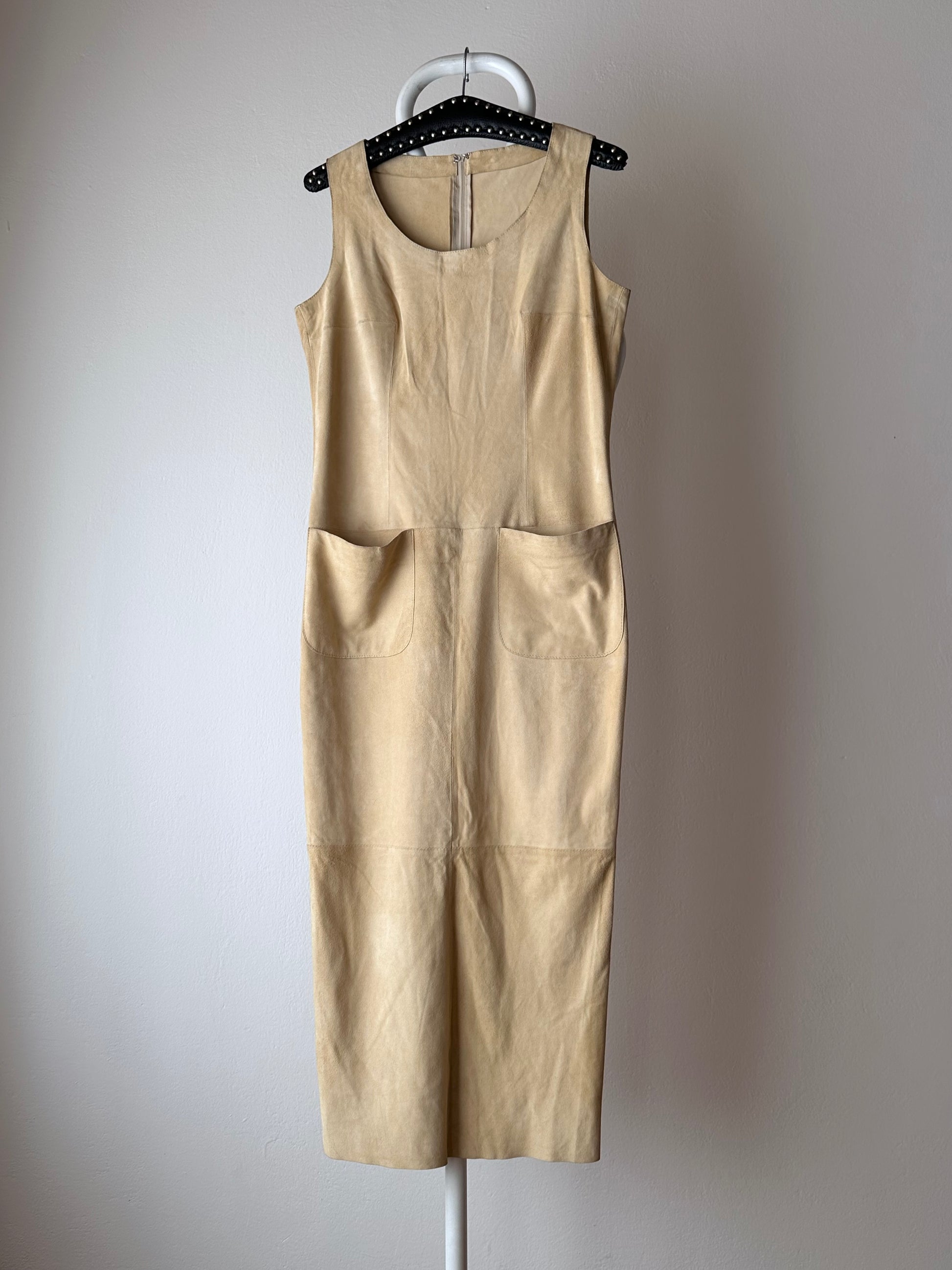 90s suede leather dress long スエード レザー ドレス スエードドレス レザードレス 肌色 nudy nudie skin color ヌーディー ワンピース 古着 ヴィンテージ vintage