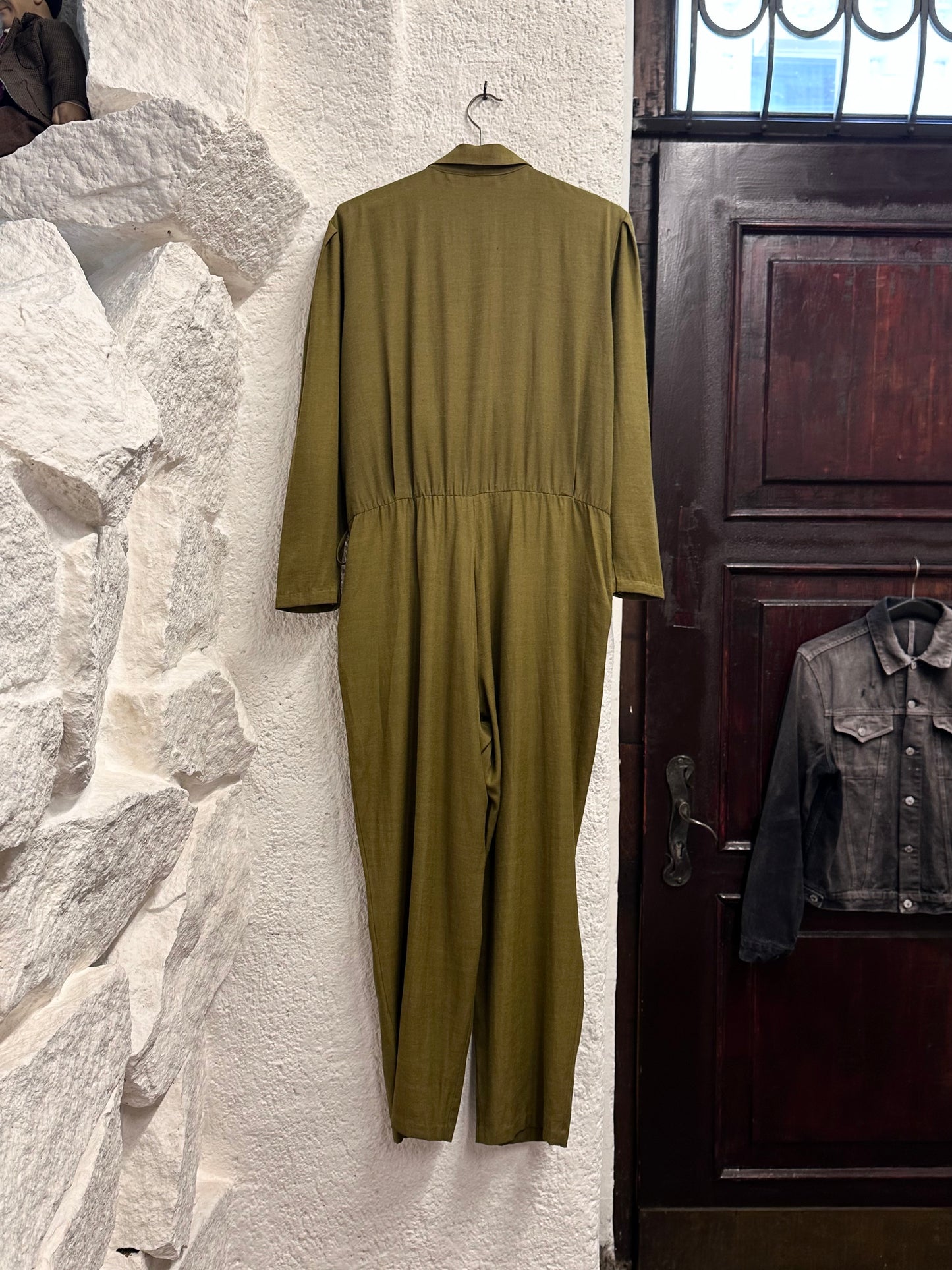 80s khaki viscose jumpsuit