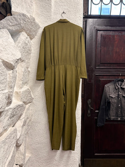80s khaki viscose jumpsuit