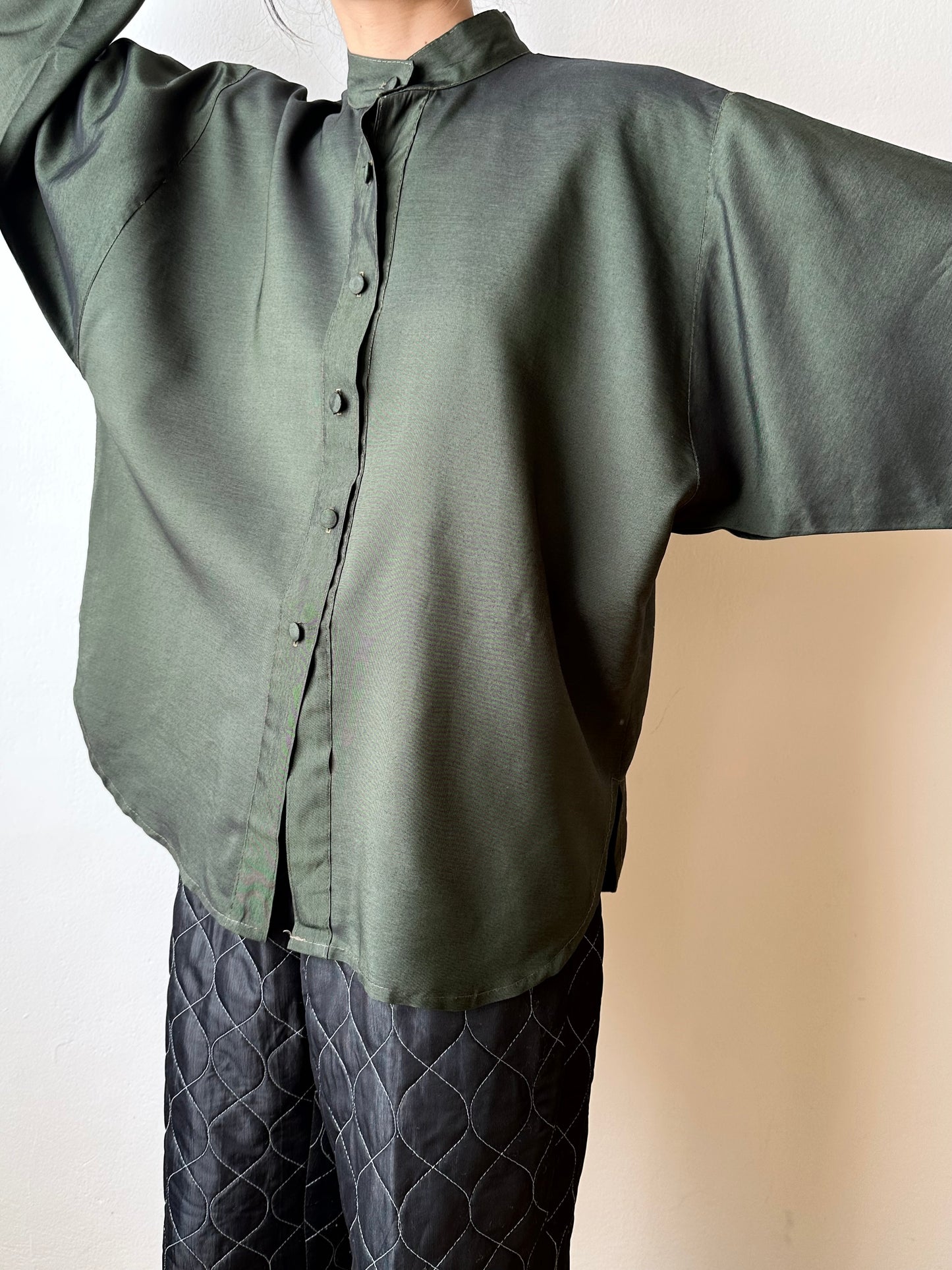 French forest green bat shirt