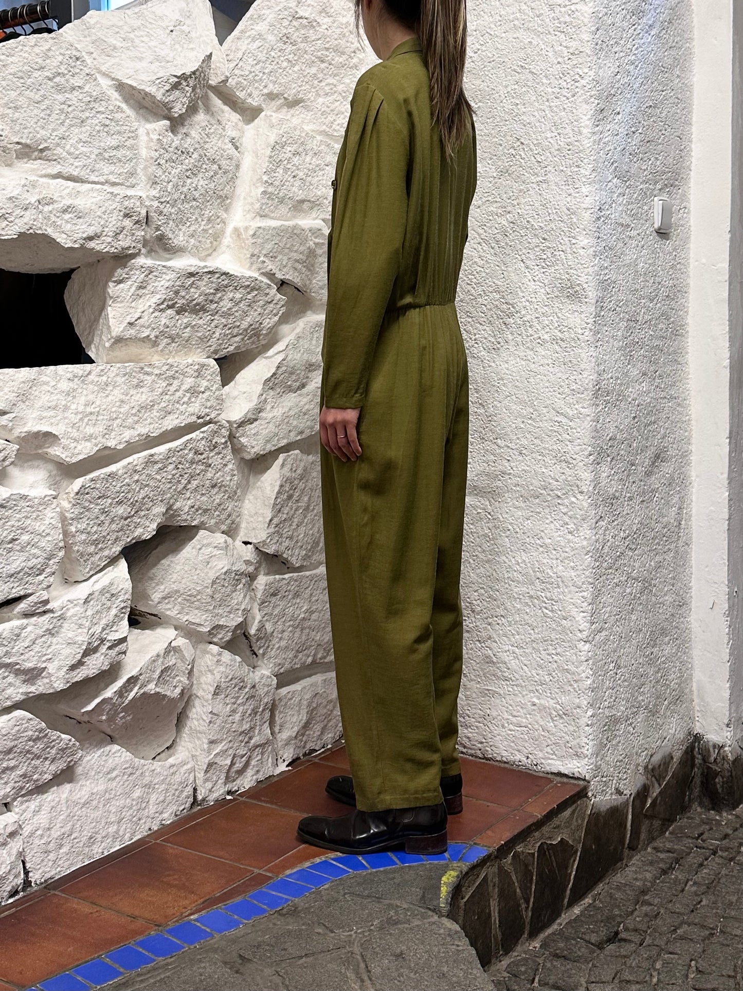 80s khaki viscose jumpsuit