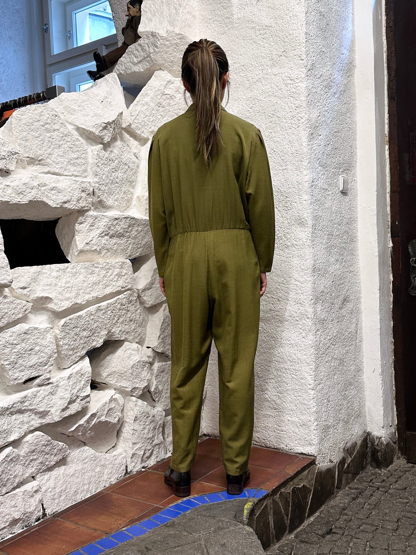 80s khaki viscose jumpsuit
