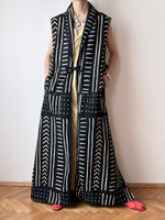 90s Orvis african textile mud cloth gown super long dress vest jacket マッドクロス アフリカ アフリカン テキスタイル ガウン ベスト ジャケット ドレス 黒 白 black white cotton bogolan Bògòlanfini