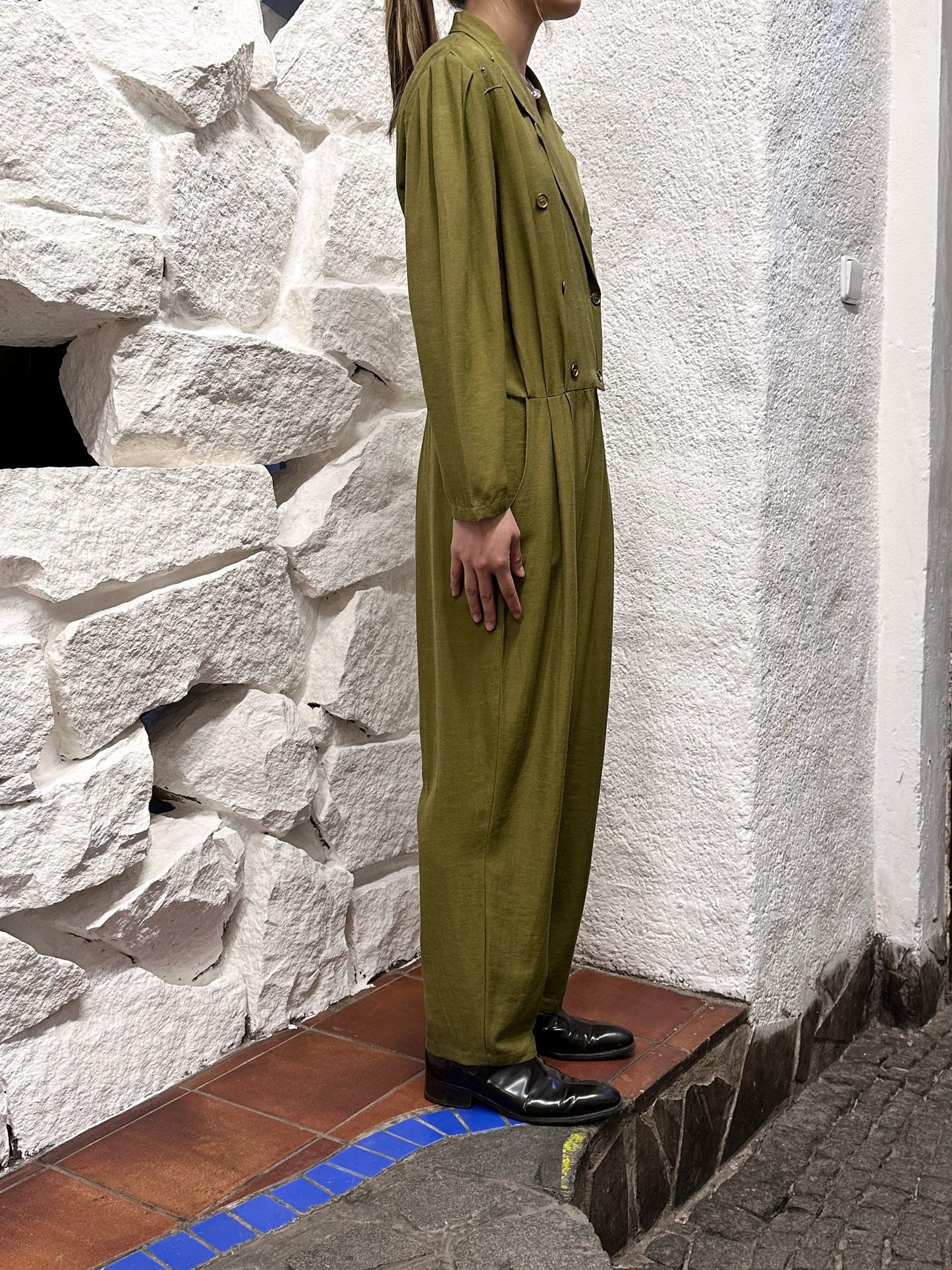 80s khaki viscose jumpsuit