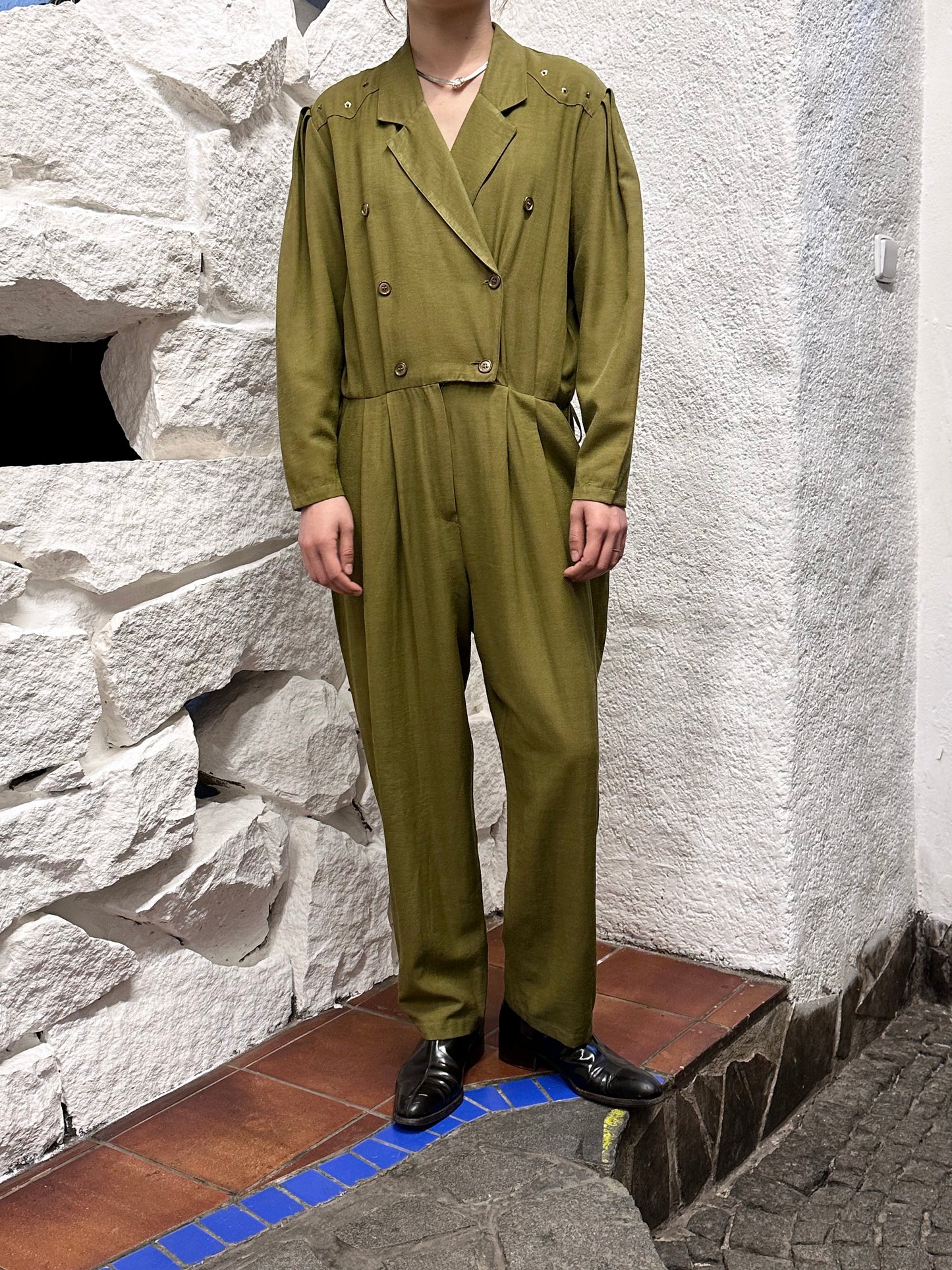 80s khaki viscose jumpsuit