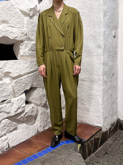 80s khaki viscose jumpsuit