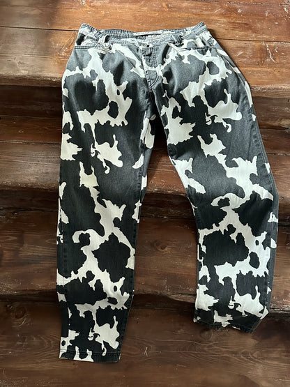 90s cow print cotton trouser, 5 pockets W33