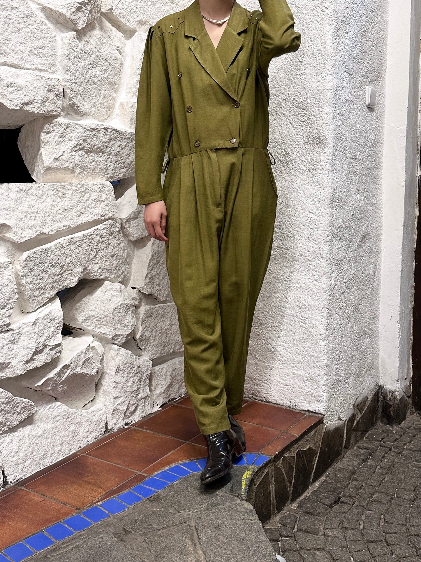 80s khaki viscose jumpsuit
