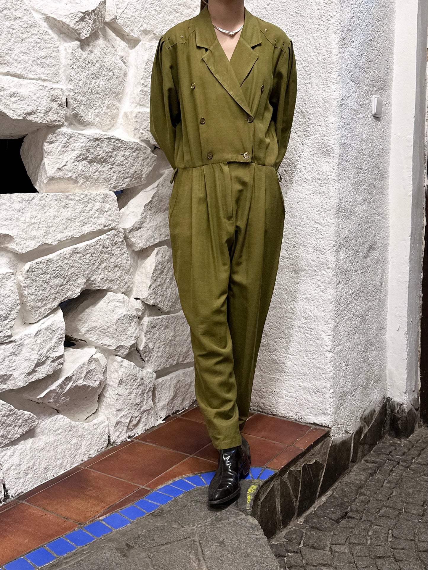 80s khaki viscose jumpsuit