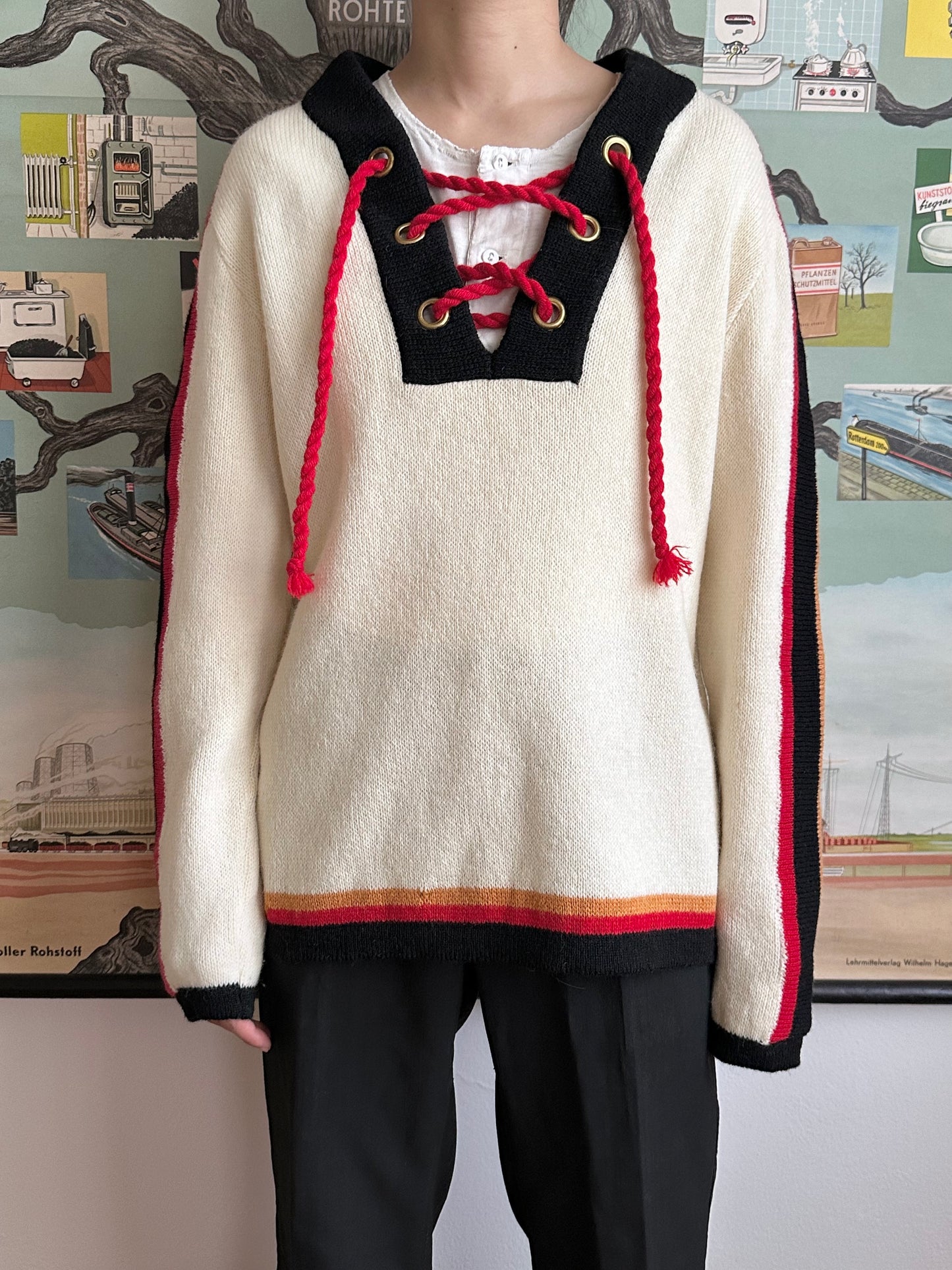 Norwegian new wool lace up sweater