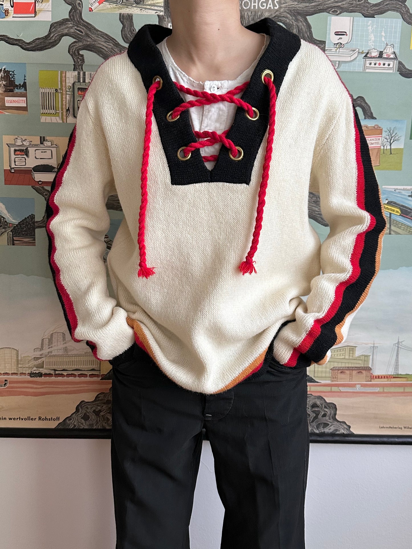 Norwegian new wool lace up sweater