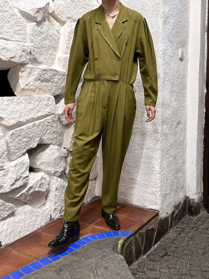 80s khaki viscose jumpsuit
