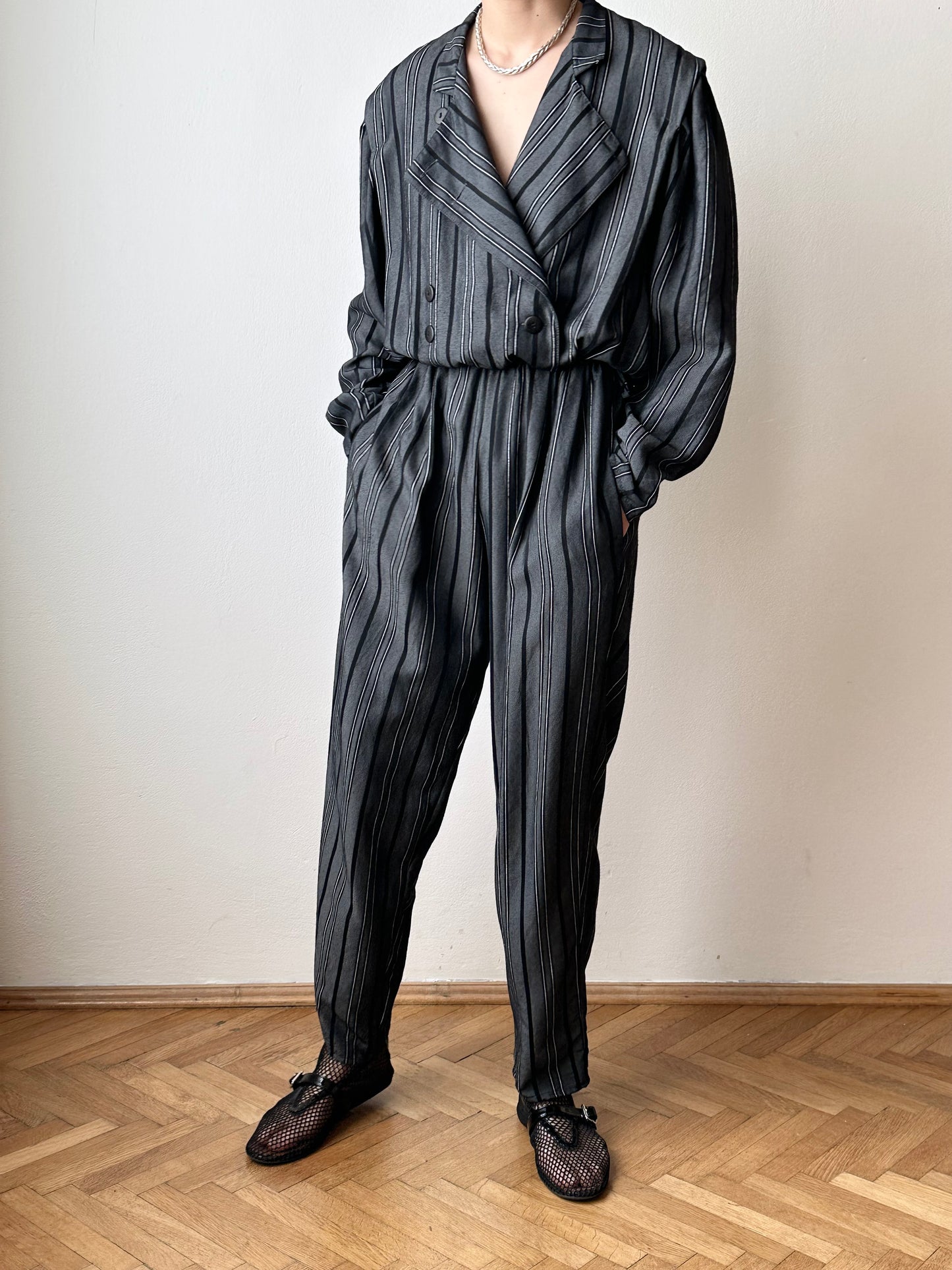 80s cool striped jumpsuit