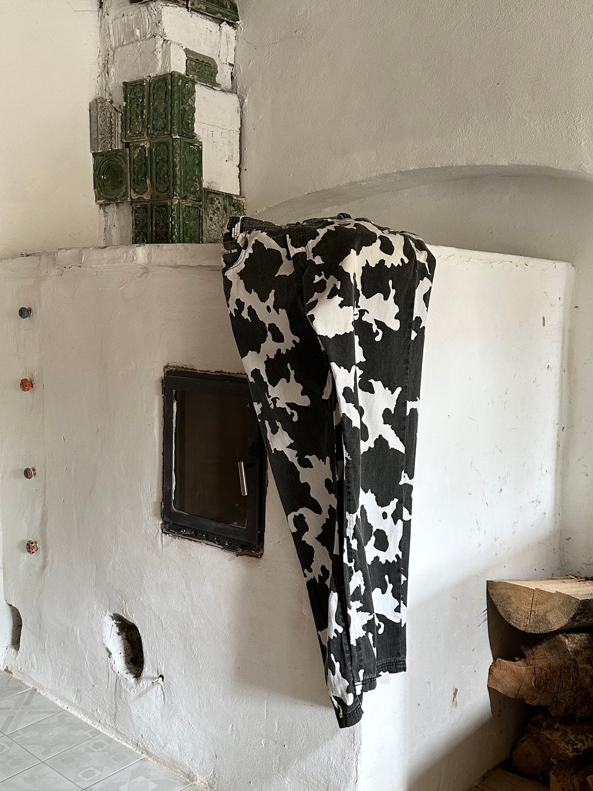 90s cow print cotton trouser, 5 pockets W33