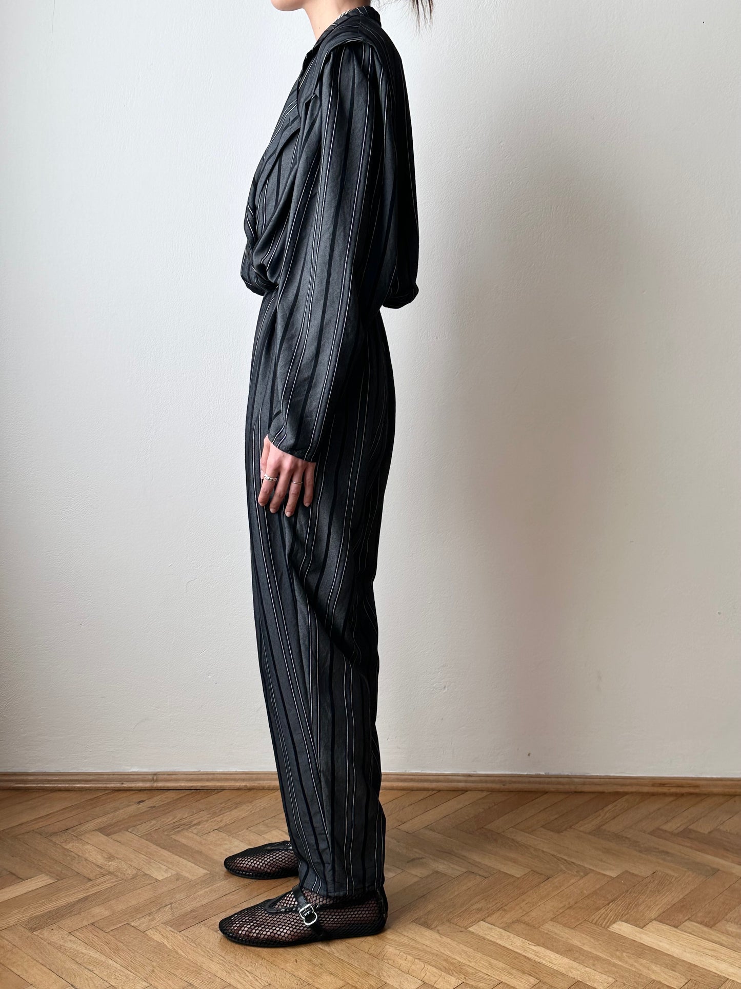 80s cool striped jumpsuit