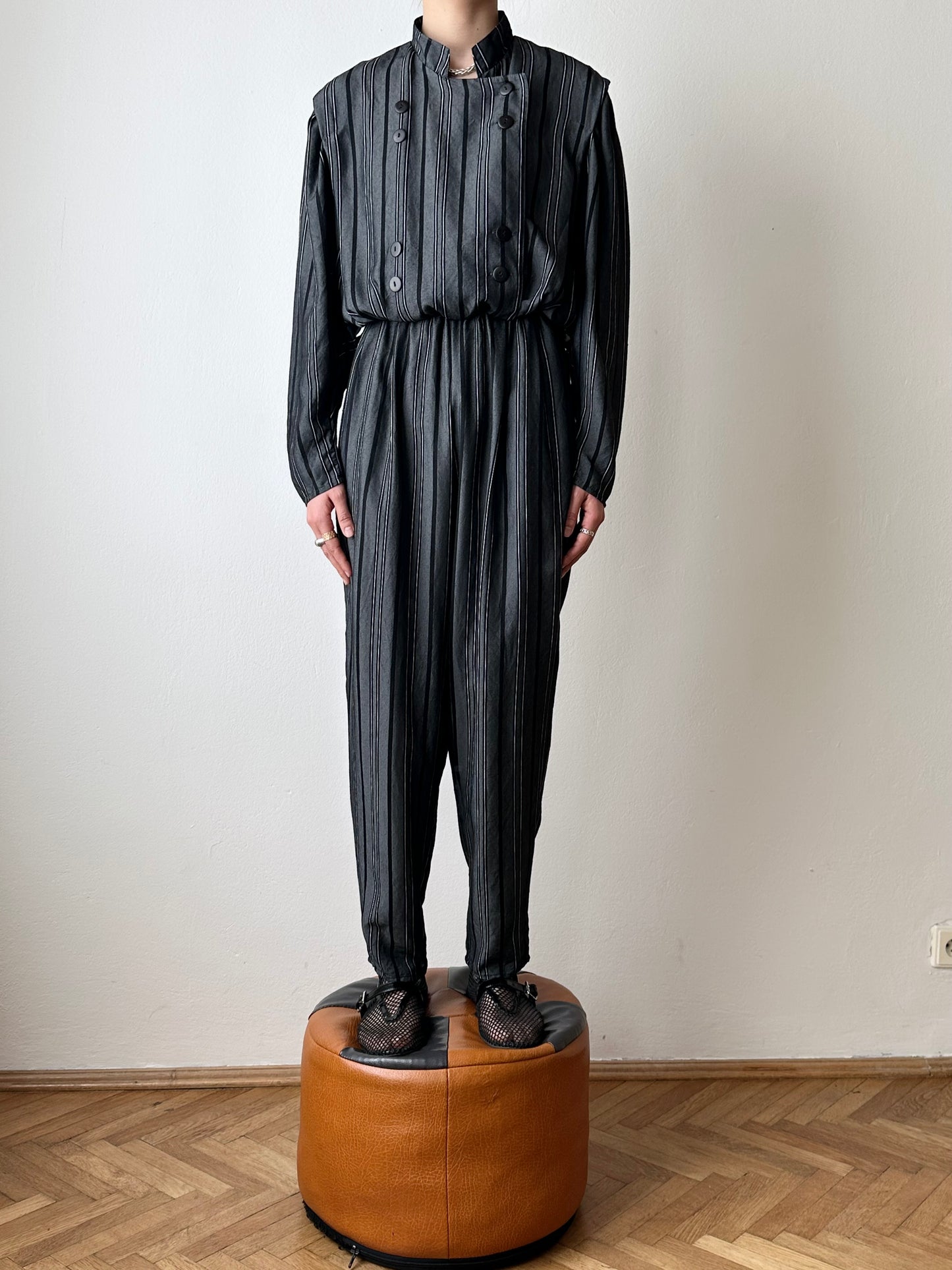 80s cool striped jumpsuit