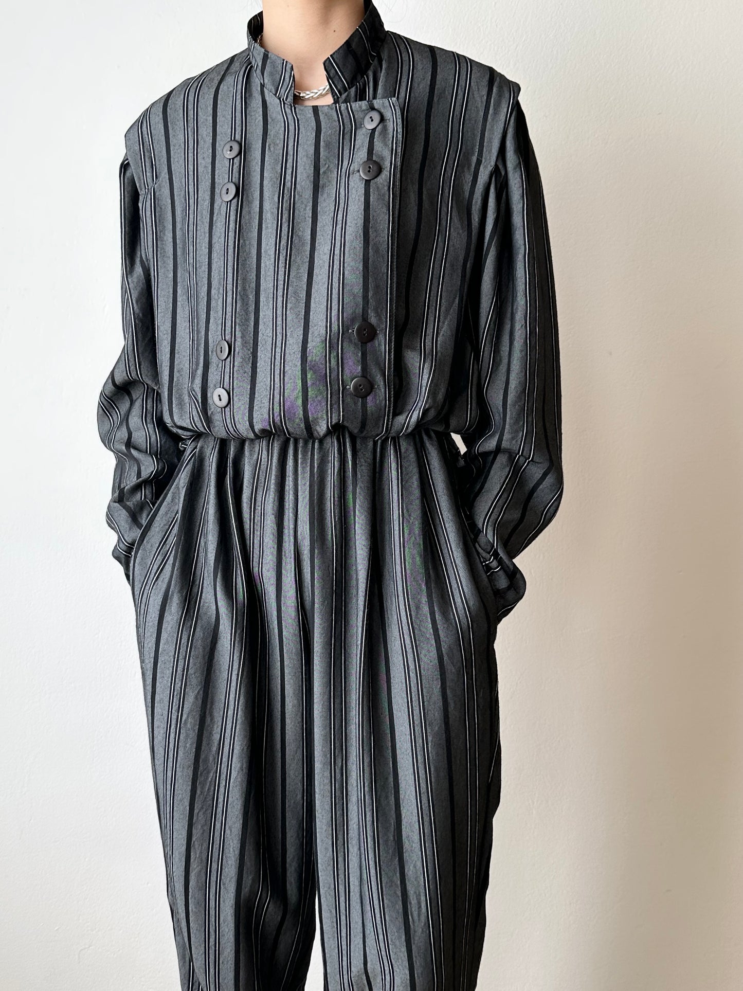 80s cool striped jumpsuit