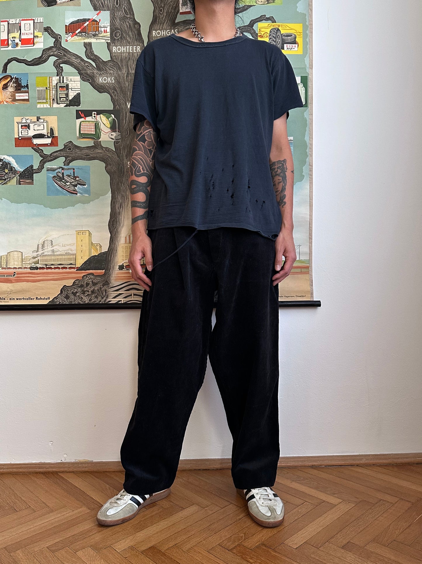 Deadstock king sized East‑German corduroy work trousers Black - w44